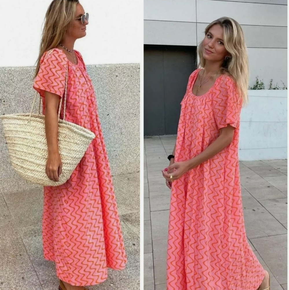 Zara * Maxi Print Dress Pink Flowy Boho - Picture 2 of 11